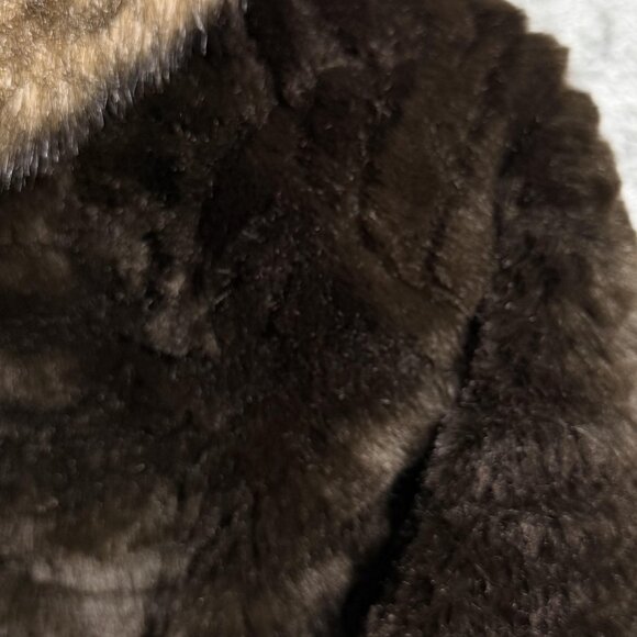 Monique Collection Coat Womens XL Brown Faux Fur Hooded Satin Lined Hook Closure - Picture 6 of 14